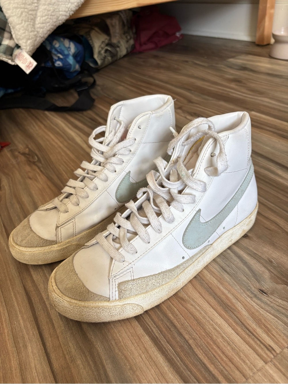 Nike blazers high tops. White with light blue swoosh. Size 8
